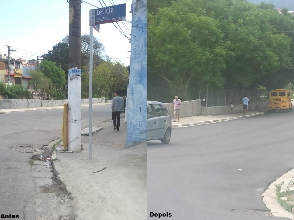 Antes e depois da Rua Léticia próxima a Rua Moenda Velha